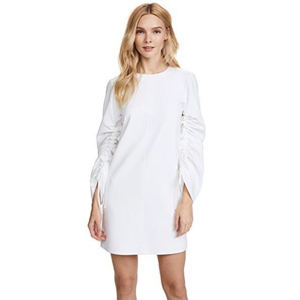 TIBI WHITE SHIFT DRESS WITH SCULPTED SLEEVE.